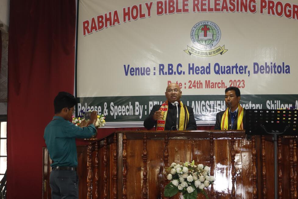 Rev. VTS Langstieh on the Rabha Holy Bible Releasing Program
